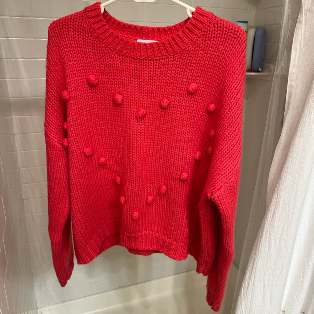 Pink Lily Vibrant Red Pom-Pom Sweater